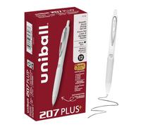 uni-ball Black Gel Pens, 207 Plus+ Retractable Gel Pens 12 Pack in Black with 0.7mm Medium Point Pen Tips - White Barrel