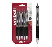 Uni-Ball Black Retractable Gel Pens 5 Pack with Fine Points 0.5mm, 207 Signo Click Pens are Fraud Proof and the Best Office Pens, Nursing Pens, Business Pens, School Pens, and Bible Pens