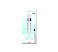 uni Emott Felt Tip Pens. Water Resistant, Non-Bleed and Fade-Proof Ink for Colouring, Art, Drawing, Writing, Journaling. Fineliner Tip Coloured Pens for Adults, Children, School Stationery. Pack of 3