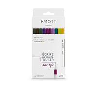 uni-ball Emott Uni Mitsubishi Pencil - 10 Calm-Tone Dark Colours - Write, Draw, Tracer - 0.4 mm - Amethyst, Blue Green, Orchid, Grey, Yellow, Brown, Wine Liny, Khaki, Apple, Purple