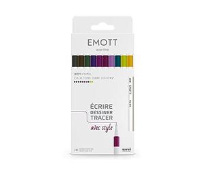 uni-ball Emott Uni Mitsubishi Pencil - 10 Calm-Tone Dark Colours - Write, Draw, Tracer - 0.4 mm - Amethyst, Blue Green, Orchid, Grey, Yellow, Brown, Wine Liny, Khaki, Apple, Purple