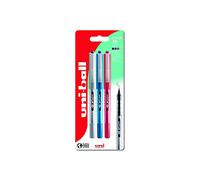 uni-ball UB-157D Eye Designer Rollerball Pens. Premium Medium 0.7mm Ballpoint Tip for Super Smooth Handwriting, Art and Drawing. Fade and Water Resistant Liquid Uni Super Ink. 3 Pack Black, Blue & Red
