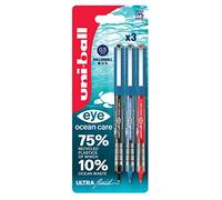 uni-ball Eye Ocean Care UB-150ROP Rollerball Pens. Micro 0.5mm Ballpoint Tip for Smooth Writing, Drawing, Art & Colouring. Fade and Water Resistant Liquid Uni Super Ink. 3 Pack Black, Blue, Red
