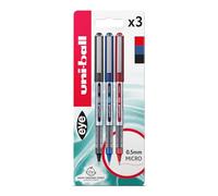 uni-ball Eye Rollerball Pens, 0.5mm Micro Tip, Black, Blue, Red (3-Pack)
