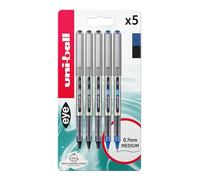 uni-ball UB-157 Eye Rollerball Pens. Premium Fine 0.7mm Ballpoint Tip for Super Smooth Handwriting, Drawing, Art, Crafts and Colouring. Fade and Water Resistant Liquid Uni Super Ink. 5 Pack Black/Blue