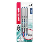 uni-ball UB-157 Eye Rollerball Pens. Premium Fine 0.7mm Ballpoint Tip for Super Smooth Handwriting, Drawing, Art, Crafts and Colouring. Fade and Water Resistant Liquid Uni Super Ink. Pack of 3 Blue