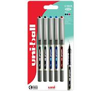 uni-ball UB-157 Eye Rollerball Pens. Premium Fine 0.7mm Ballpoint Tip for Super Smooth Handwriting, Drawing, Art, Crafts and Colouring. Fade and Water Resistant Liquid Uni Super Ink. 5 Pack Assorted