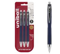 Uni-Ball Jetstream Retractable Ball Point Pens,0.7mm, Black Ink, 3-Count