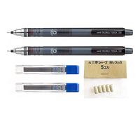 Uni Ball Kuru Toga 0.5mm - Self Sharpening Mechanical Pencil - Smoke Barrel - Pack of 2 + 24 Free Leads and 5 Erasers