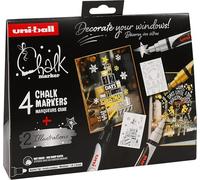 uni-ball Liquid Chalk Pens. Multi-Purpose Wipeable Coloured Markers for Blackboards, Chalkboards, Whiteboards, Glass, Mirrors, Plastic, Windows, Metal. Medium Tip. 4pc Christmas Set