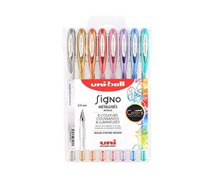 uni-ball Mitsubishi Pencil - 8 Signo Gel Ink Rollerball Pens - Metallic Colours - 0.8 mm Tip - Medium Writing - Creative Rollerball Pens for Card Making and Craft