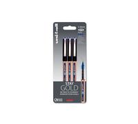 uni-ball On Point Stay Gold Eye Broad Rollerball Handwriting Pens 3 Pack in Blue Ink