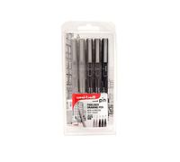 uni-ball PIN 153544969 5pc Fine Liner Drawing Pen, Water Resistant and Fade Resistant, Nib Sizes light grey: 0.1, 0.5, Dark grey: 0.1, 0.5, Black Brush 4 Markers, 1 brush