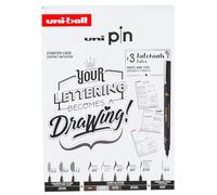 uni-ball PIN Black Ink Felt Tip Pen Fineliners. Lettering Starter Set. Includes 3 Fineliners, 5 Brush Tips, 1 Mechanical Pencil. Water and Fade Resistant Ink for Manga, Calligraphy, Technical Drawing