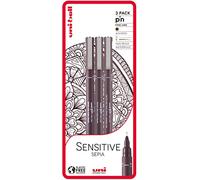 uni-ball uni-PIN Sensitive Sepia Fineliner and Brush Drawing Pens Sepia (Pack of 3)