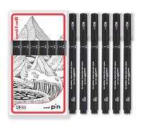 uni-ball PIN Fineliners | Black Fine Tipped Writing Pens | Water & Fade Resistant Ink | Ideal for Sketching, Scrapbooking, Outlining, Art, Technical Drawing | In Gift Box (Pack of 6, 0.8mm)