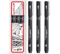 uni-ball PIN Fineliners | Black Fine Tipped Writing Pens | Water & Fade Resistant Ink | Ideal for Sketching, Scrapbooking, Outlining, Art, Technical Drawing | In Gift Box (Pack of 3, Brush)