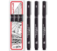uni-ball PIN Fineliners | Black Fine Tipped Writing Pens | Water & Fade Resistant Ink | Ideal for Sketching, Scrapbooking, Outlining, Art, Technical Drawing | In Gift Box (Pack of 3, 0.05mm)