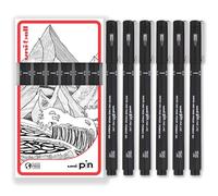 uni-ball PIN Fineliners | Black Fine Tipped Writing Pens | Water & Fade Resistant Ink | Ideal for Sketching, Scrapbooking, Outlining, Art, Technical Drawing | In Gift Box (Pack of 6, 0.2mm)