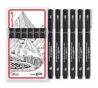 uni-ball PIN Fineliners | Black Fine Tipped Writing Pens | Water & Fade Resistant Ink | Ideal for Sketching, Scrapbooking, Outlining, Art, Technical Drawing | In Gift Box (Black, Pack of 6)