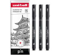 uni-ball PIN Fineliners | Black Fine Tipped Writing Pens | Water & Fade Resistant Ink | Ideal for Sketching, Scrapbooking, Outlining, Art, Technical Drawing | In Envelope Gift Bag (Pack of 3, 1.0mm)