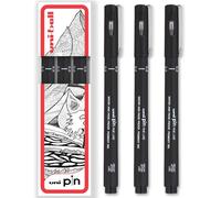 uni-ball PIN Fineliners | Black Fine Tipped Writing Pens | Water & Fade Resistant Ink | Ideal for Sketching, Scrapbooking, Outlining, Art, Technical Drawing | In Gift Box (Pack of 3, 0.2mm)