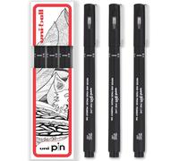 uni-ball PIN Fineliners | Black Fine Tipped Writing Pens | Water & Fade Resistant Ink | Ideal for Sketching, Scrapbooking, Outlining, Art, Technical Drawing | In Gift Box (Pack of 3, 0.1mm)