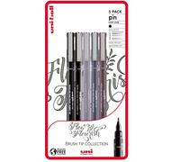 uni-ball uni-PIN Flow and Flourish Fineliner and Brush Drawing Pens Black, Grey and Sepia (Pack of 5)