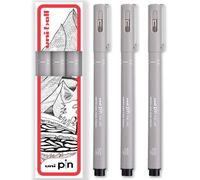 uni-ball PIN Fineliners | Fine Tipped Writing Pens | Water & Fade Resistant Ink | Ideal for Sketching, Scrapbooking, Outlining, Art, Technical Drawing | In Gift Box (Light Grey - 0.5mm, 3)
