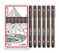 uni-ball PIN Fineliners | Fine Tipped Writing Pens | Water & Fade Resistant Ink | Ideal for Sketching, Scrapbooking, Outlining, Art, Technical Drawing | In Gift Box (Sepia - 0.1mm, 6)