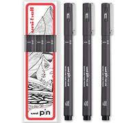 uni-ball PIN Fineliners | Fine Tipped Writing Pens | Water & Fade Resistant Ink | Ideal for Sketching, Scrapbooking, Outlining, Art, Technical Drawing | In Gift Box (Dark Grey - 0.5mm, 3)