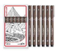 uni-ball PIN Fineliners | Fine Tipped Writing Pens | Water & Fade Resistant Ink | Ideal for Sketching, Scrapbooking, Outlining, Art, Technical Drawing | In Gift Box (Sepia - Brush, 6)