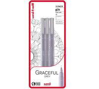 Uni-ball PIN Fineliners, Grey Fine Tipped Writing Pens, Water and Fade-Resistant Ink, Ideal for Architects, Sketching, Scrapbooking, Outlining, Art, Technical Drawing, Archival Quality, Pack of 3