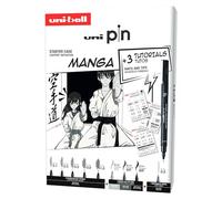 uni-ball Fineliner PIN Black Ink Manga Starter Set - 3 Fineliners, 5 Brush Tips, 1 Mechanical Pencil