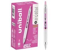 Uni-Ball Pink Ribbon 207 Retractable Gel Pen, Medium Point, Black Ink, 12-Count