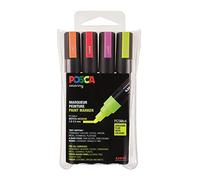 uni-ball POSCA 182505 POSCA Marker with Medium Bullet Tip Set of 4 Neon Red Pink Orange Neon Yellow