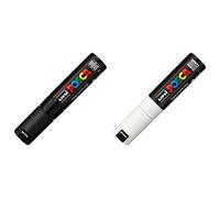 Uni-Ball Posca Broad Chisel Tip Marker - White - PC-8K & 148932000 Posca Broad Chisel Tip Marker - Black