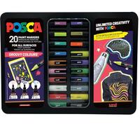 uni-ball Posca Groovy Colours 1MC/3M/5M Metal Box of 20 Markers, Assorted Colours