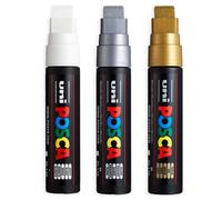 Uni-Ball Posca PC-17K Chisel Tip Paint Marker Pen Gold, Silver, White Pack of 3