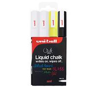 uni-ball PWE-3MS Chalk Marker - Bullet Nib - 0.9mm - 1.3mm - 2 x White, 1 x Black, 1 x Fluorescent Yellow - Wallet of 4