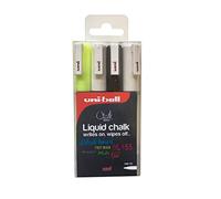 uni-ball PWE-3MS Multi Purpose Erasable Liquid Chalk Marker Pens for Chalkboards, Whiteboards, Glass, Mirrors, Plastic, Windows, Metal - Child Safe - Bullet Tip (Pack of 4)