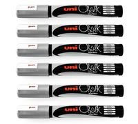 Uni-Ball PWE-5M Chalk Marker Bullet Nib 1.8-2.5mm Silver Pack of 6