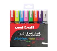 uni-ball PWE-5M Liquid Chalk Pens. Multi-Purpose Wipeable Coloured Markers for Blackboards, Chalkboards, Glass, Mirrors, Plastic, Windows, Metal. Safe for Kids. Bullet Tip. 8 Pack,1.8mm - 2.5mm
