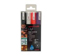 uni-ball PWE-5M Liquid Chalk Pens. Multi-Purpose Wipeable Coloured Markers for Blackboards, Chalkboards, Whiteboards, Glass, Mirrors, Plastic, Windows, Metal. Halloween Tones. Bullet Tip 5mm. 4 Pack