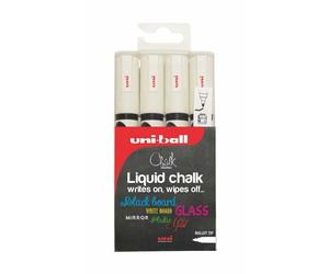 Uni-Ball PWE-5M White Liquid Chalk Blackboard Marker Pen Non-Permanent Set 4pc