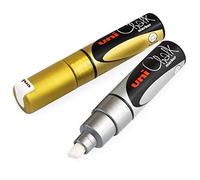 uni-ball PWE-8K Chalk Marker - Chisel Nib - 8.0mm - Gold and Silver - Pack of 2