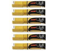 Uni-Ball PWE-8K Chalk Marker Chisel Nib 8.0mm Gold Pack of 6