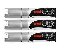 uni-ball PWE-8K Chalk Marker - Chisel Nib - 8.0mm - Silver - Pack of 3