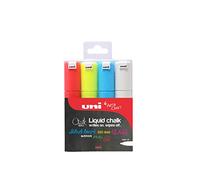uni-ball PWE-8K Liquid Chalk Pens. Multi-Purpose Wipeable Coloured Markers for Blackboards, Chalkboards, Whiteboards, Glass, Mirrors, Plastic, Windows, Metal. Safe for Kids. Chisel Tip 8mm. 4 Pack