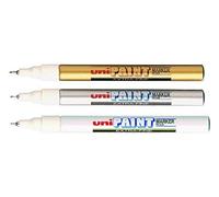Uni-Ball PX-203 Oil Based Paint Markers Extra Fine Gold, Silver & White TRIPLE